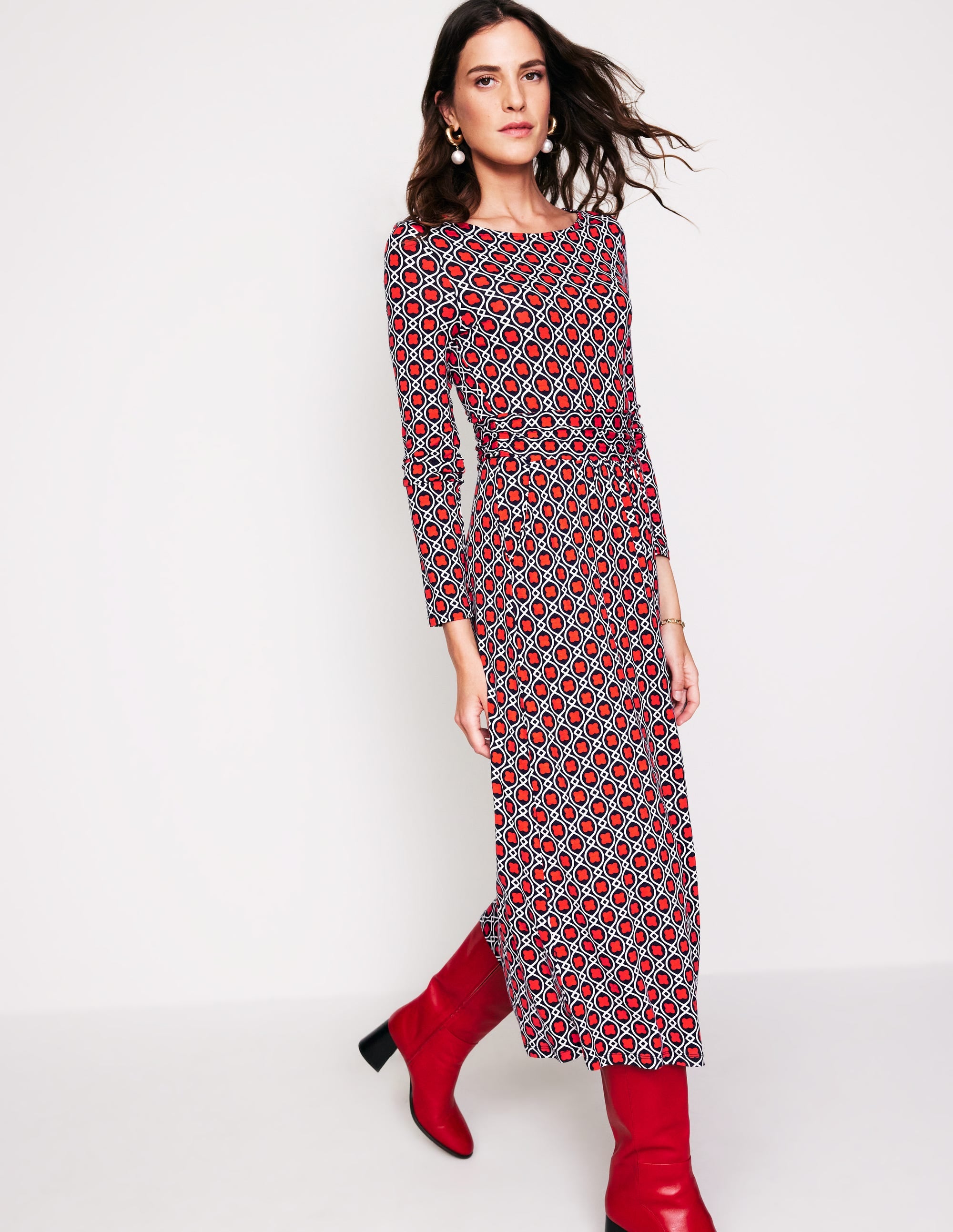 Amelie Long Sleeve Midi Dress-Blaze Orange, Clover Terrace - Image 1