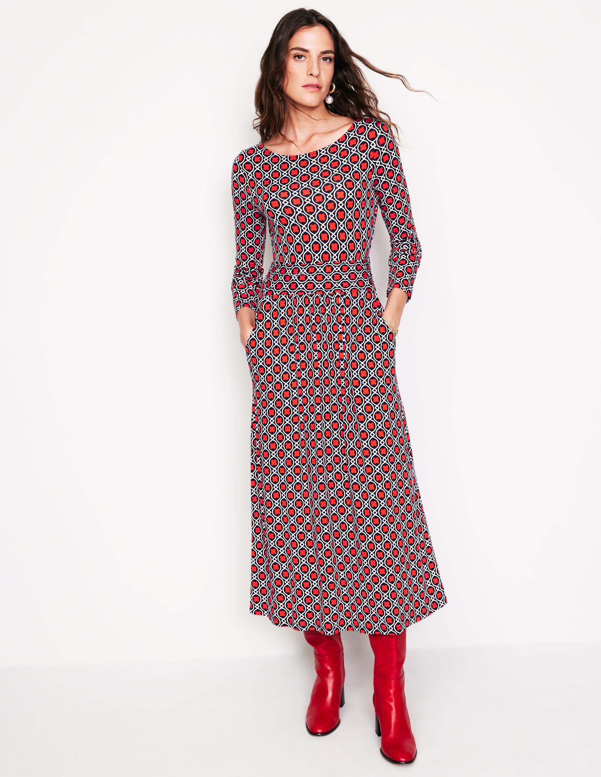 Amelie Long Sleeve Midi Dress-Blaze Orange, Clover Terrace - Image 4