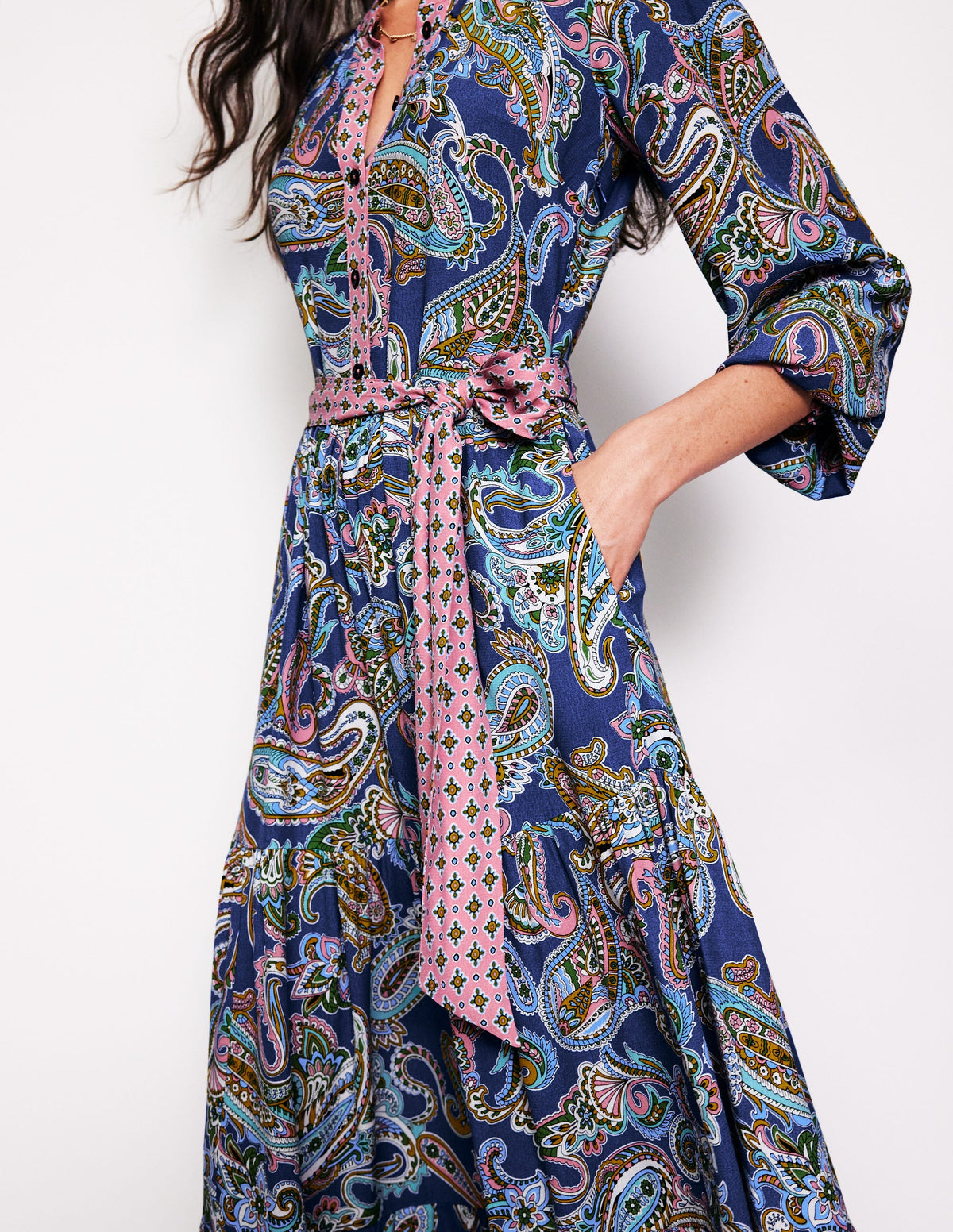 Alba Viscose Maxi Dress-Mazarine Blue, Opulent Paisley - Image 2
