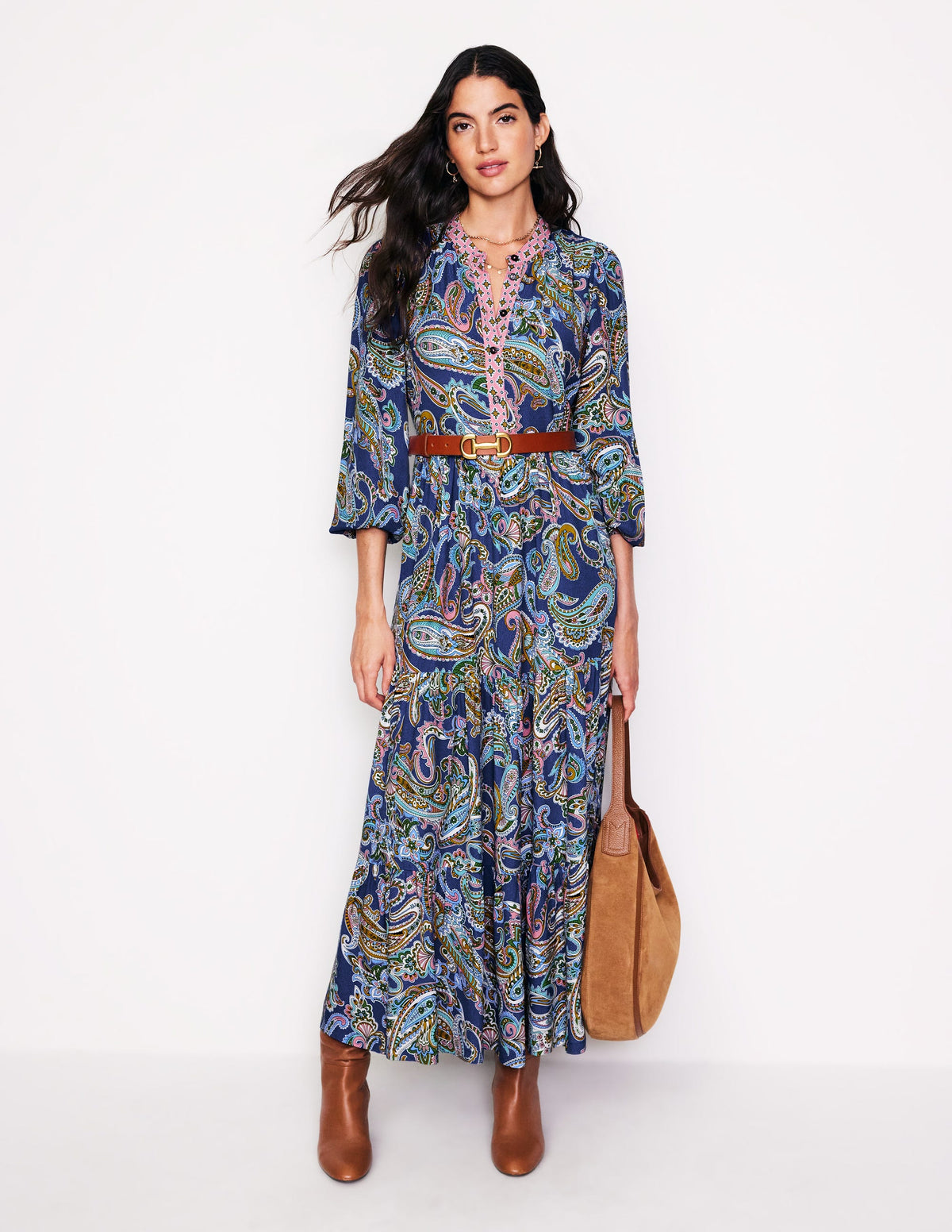 Alba Viscose Maxi Dress-Mazarine Blue, Opulent Paisley - Image 5