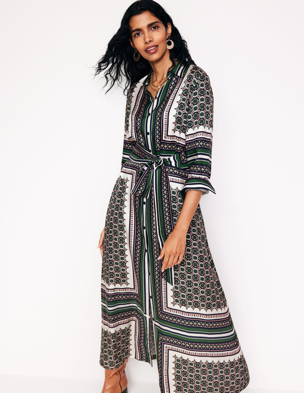 Scarf Print Shirt Dress-Eden, Geo Mosaic - Image 1