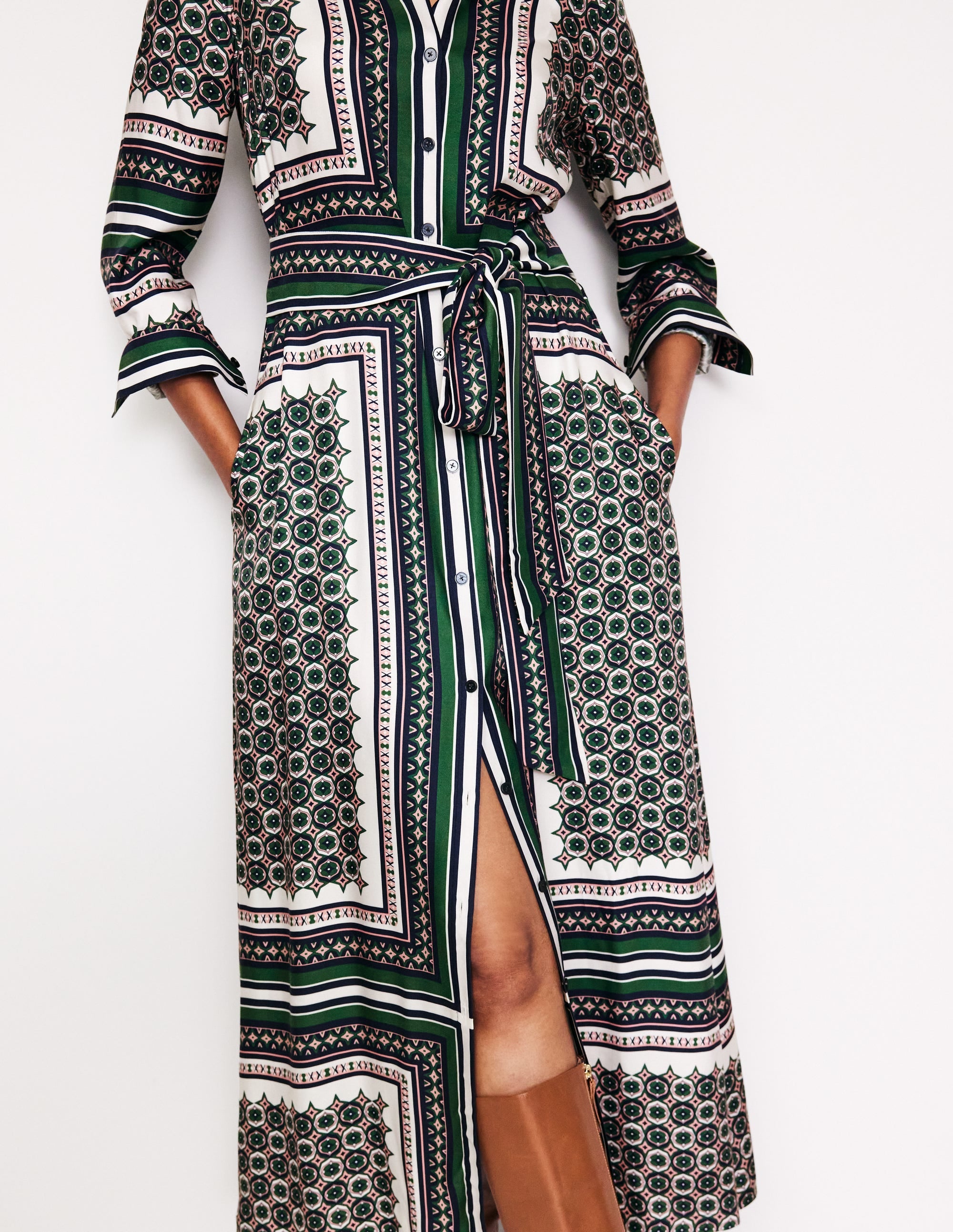 Scarf Print Shirt Dress-Eden, Geo Mosaic - Image 2