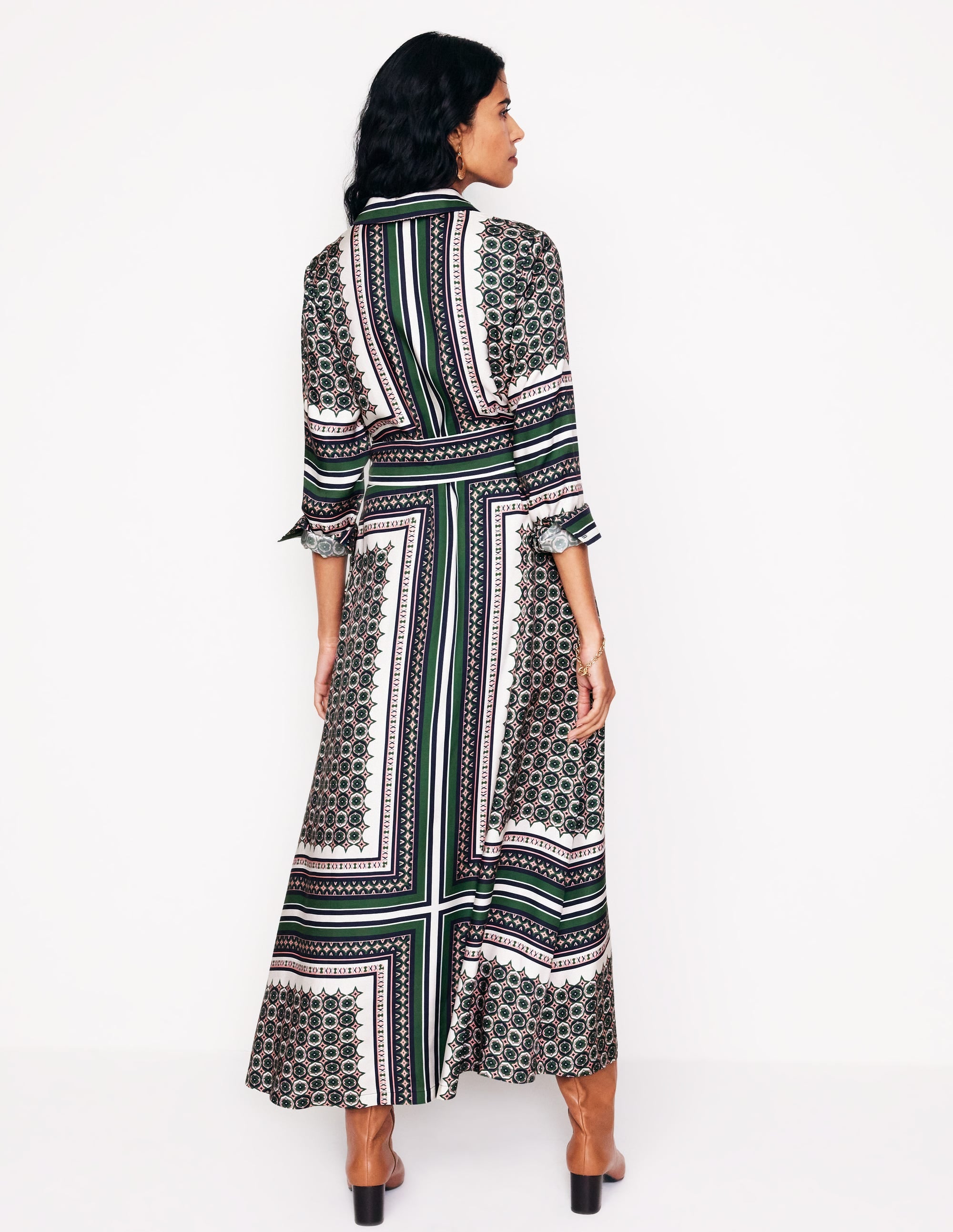 Scarf Print Shirt Dress-Eden, Geo Mosaic - Image 3