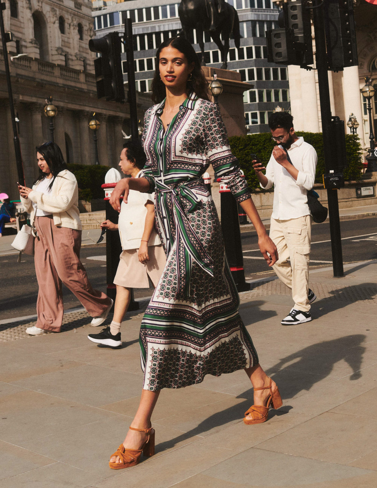 Scarf Print Shirt Dress-Eden, Geo Mosaic - Image 5