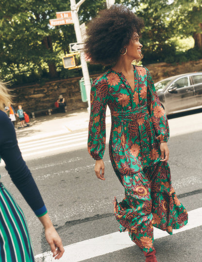 Pippa Satin Maxi Dress-Rich Emerald, Ornate Bud-5