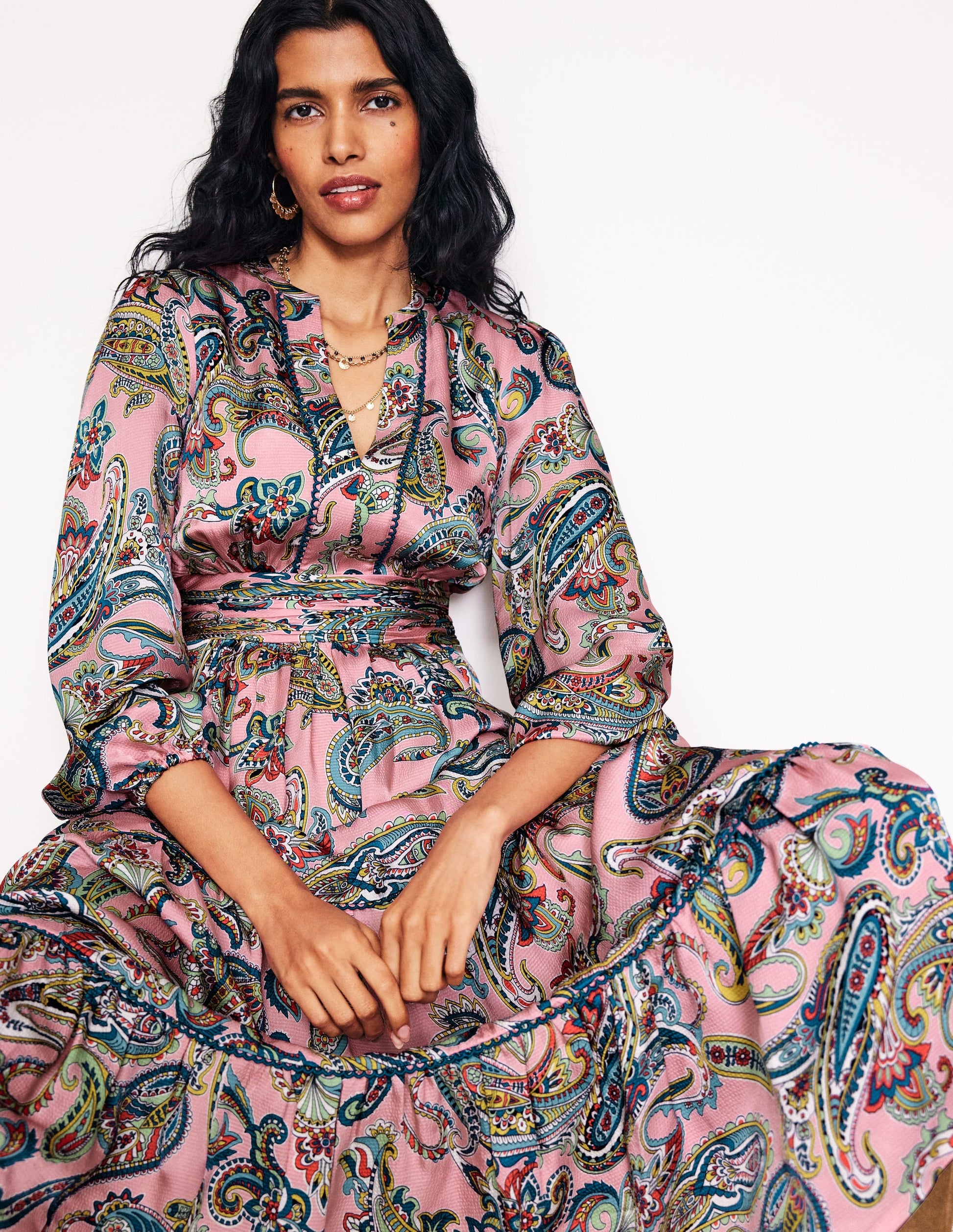 Pippa Satin Maxi Dress-Charm Pink, Opulent Paisley-4