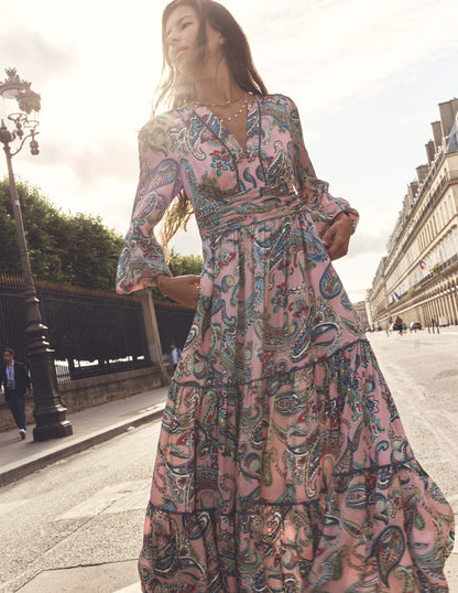 Pippa Satin Maxi Dress-Charm Pink, Opulent Paisley-5