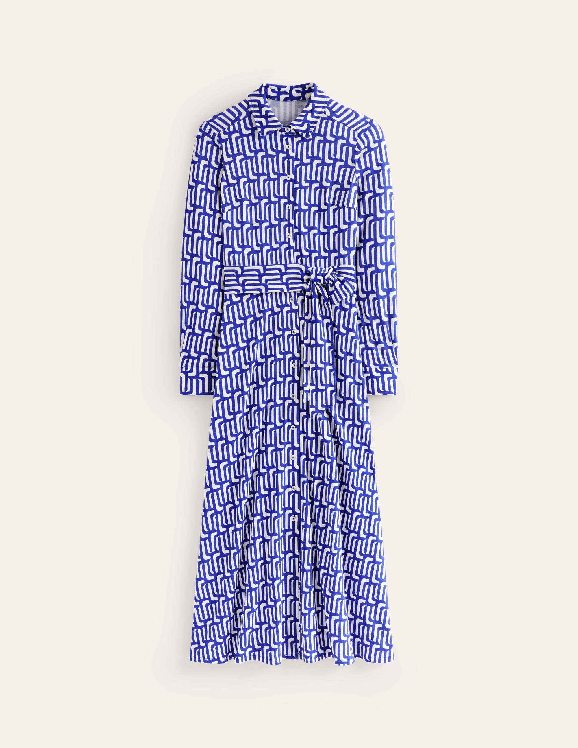 Marcia Jersey Shirt Dress-Sapphire Blue, Falling Geo - Image 7