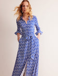 Marcia Jersey Shirt Dress-Sapphire Blue, Falling Geo