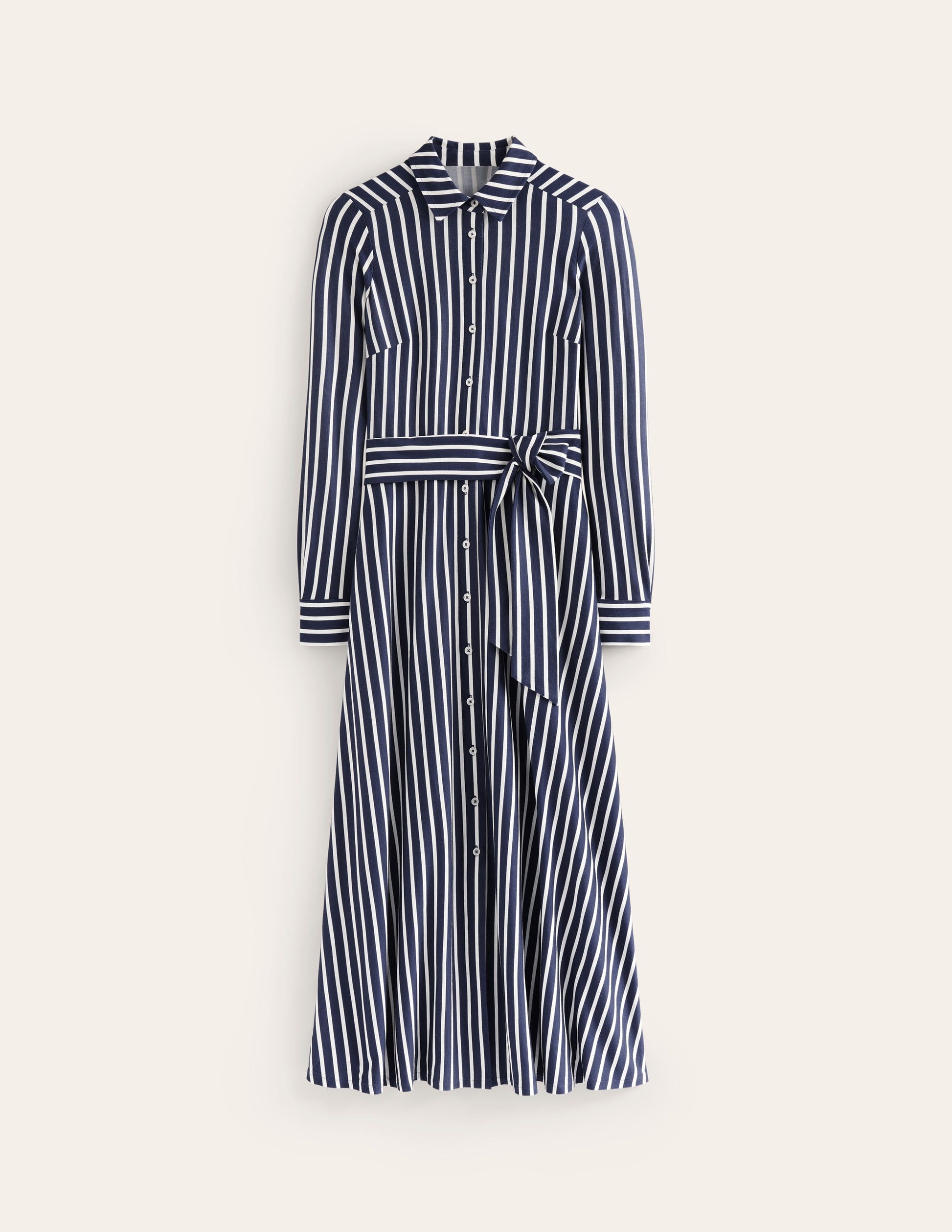 Marcia Jersey Shirt Dress-Navy, Ivory Stripe-6