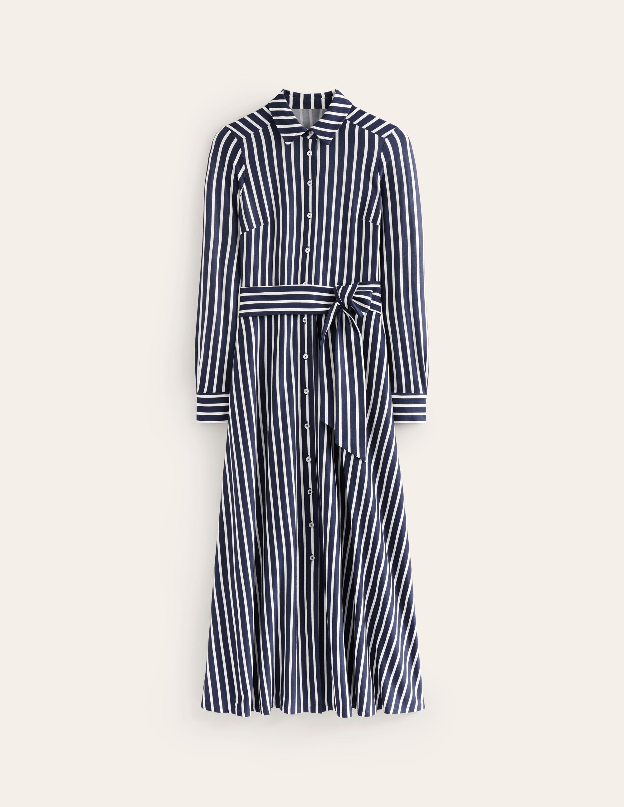 Marcia Jersey Shirt Dress-Navy, Ivory Stripe - Image 6