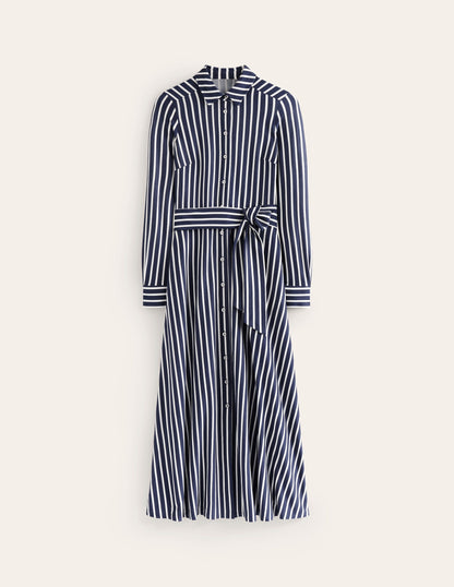 Marcia Jersey Shirt Dress-Navy, Ivory Stripe-6