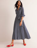 Marcia Jersey Shirt Dress-Navy, Ivory Stripe