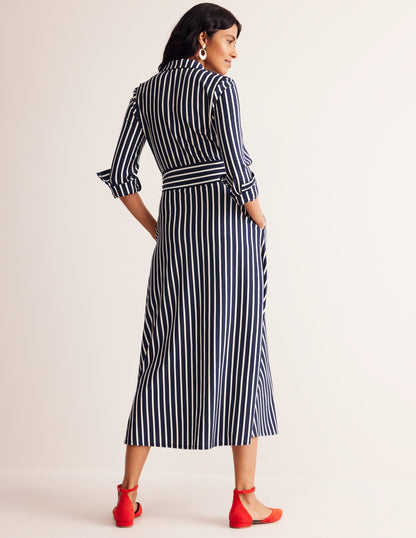 Marcia Jersey Shirt Dress-Navy, Ivory Stripe-3