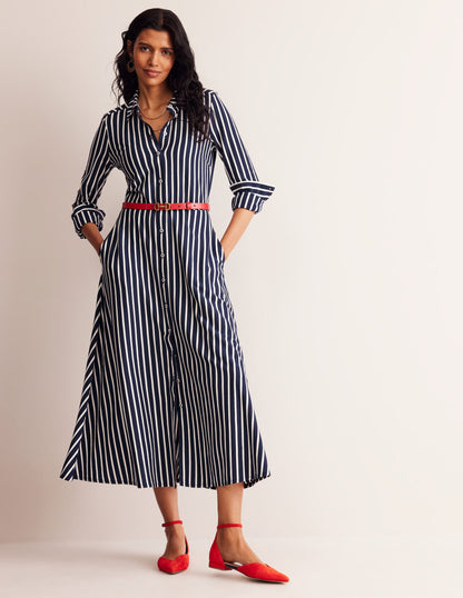 Marcia Jersey Shirt Dress-Navy, Ivory Stripe-4