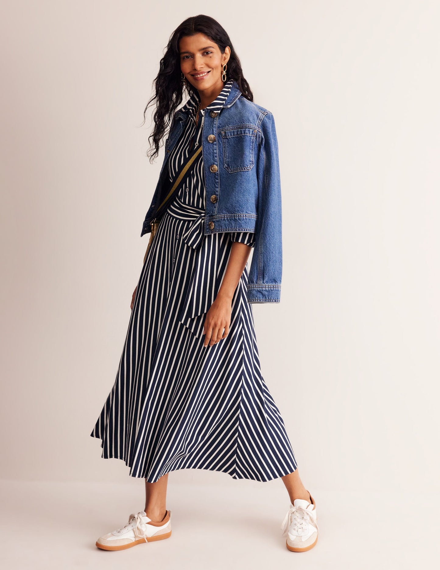 Marcia Jersey Shirt Dress-Navy, Ivory Stripe