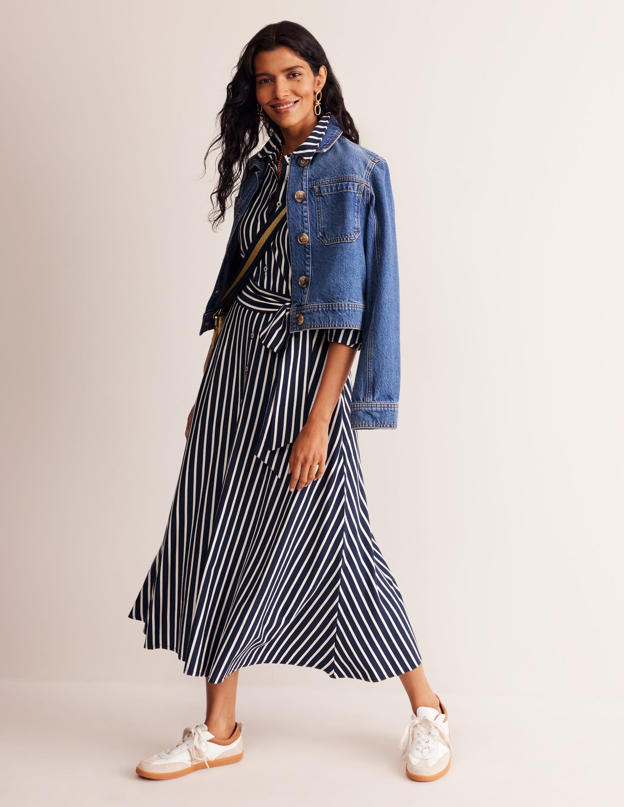 Marcia Jersey Shirt Dress-Navy, Ivory Stripe - Image 5