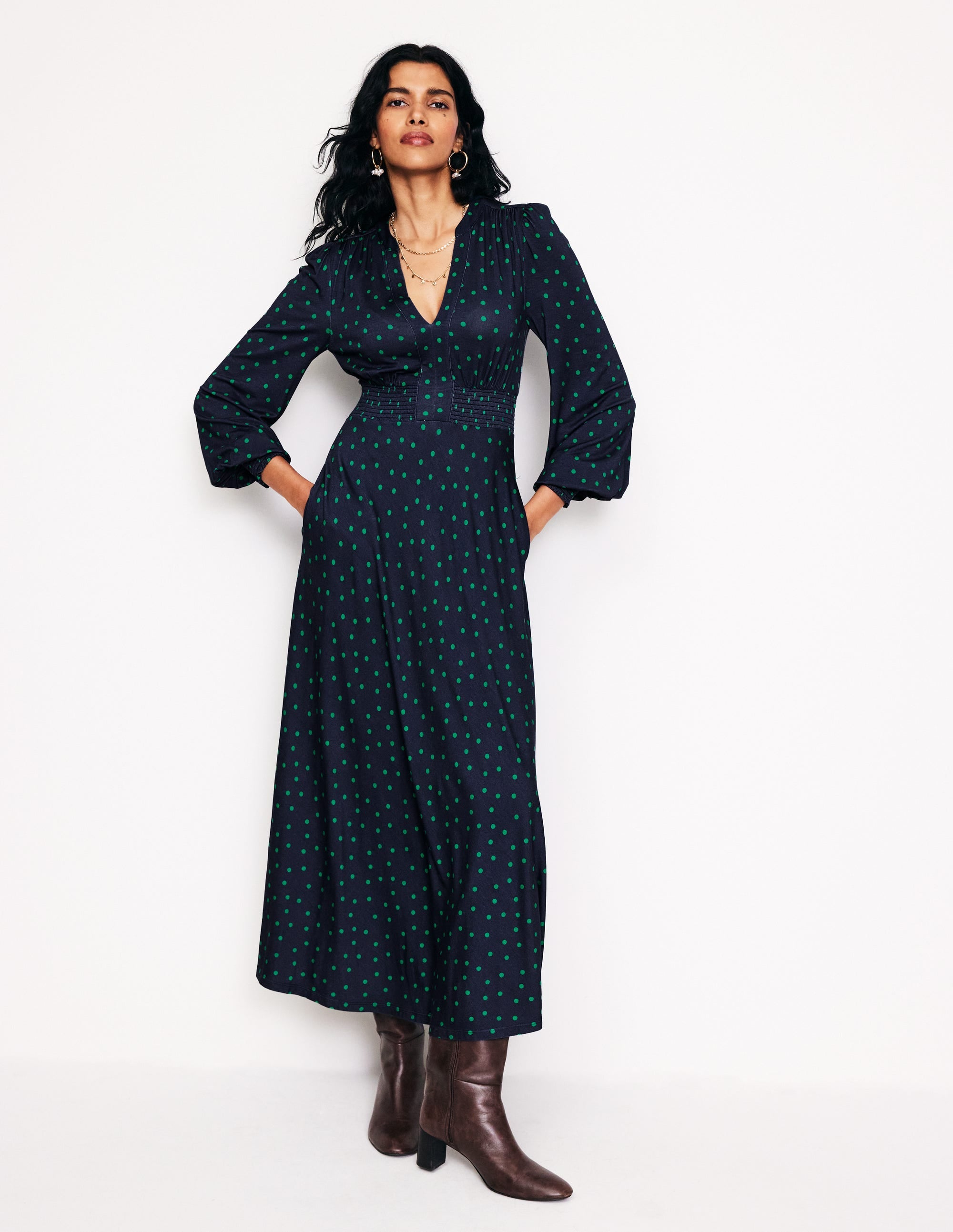 Georgia Jersey Midi Dress-Navy, Sparse Spot - Image 2