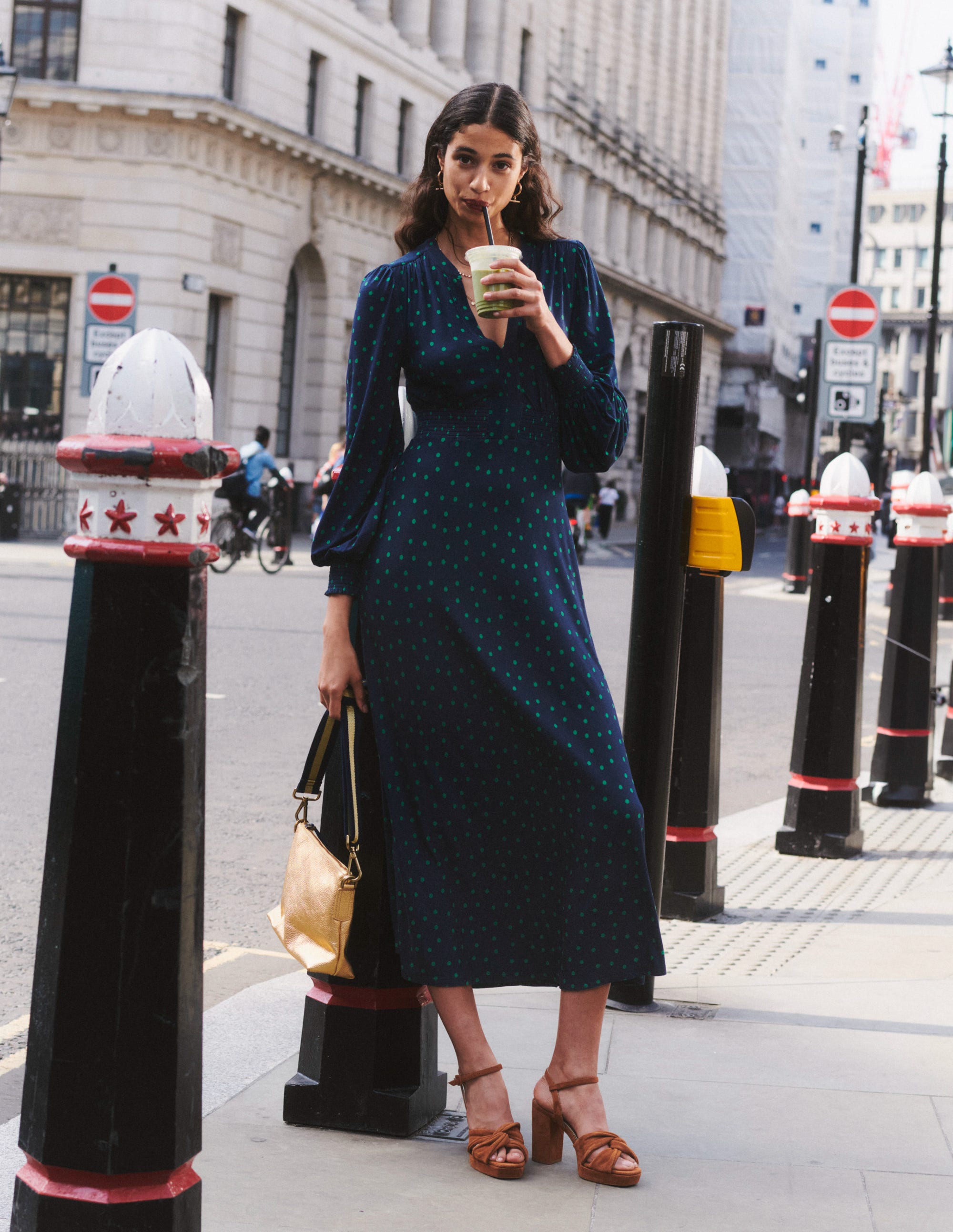 Georgia Jersey Midi Dress-Navy, Sparse Spot - Image 6