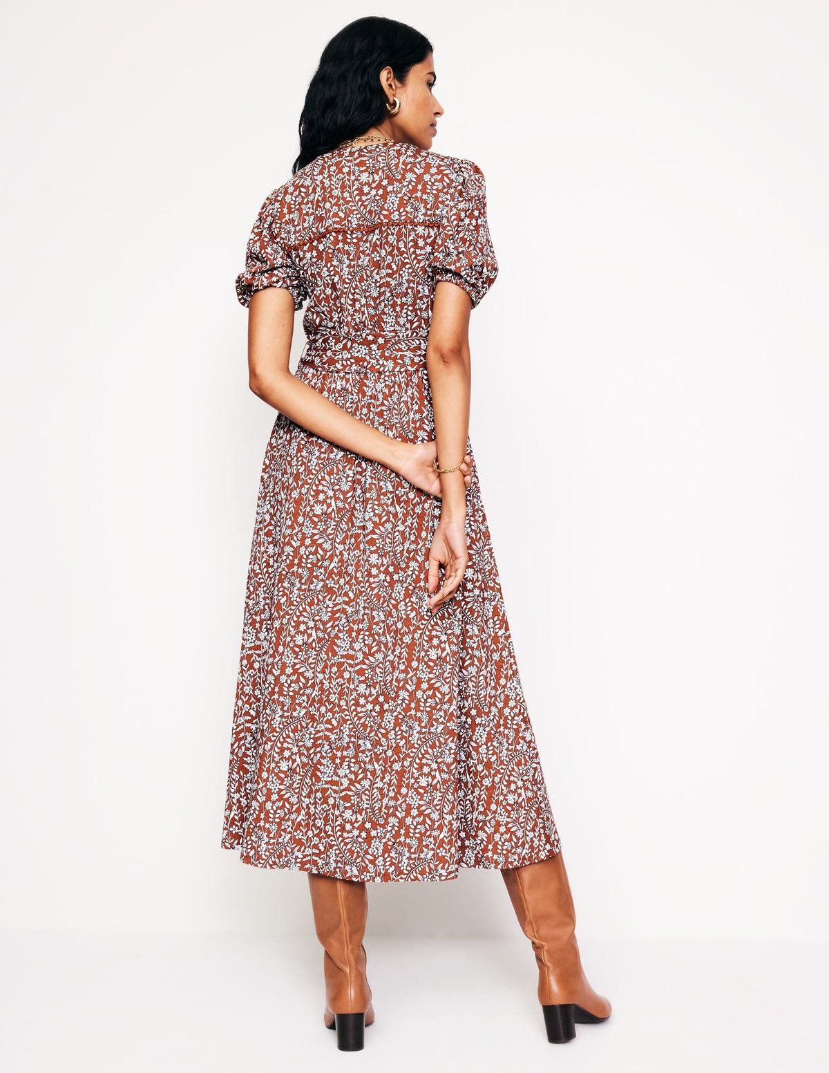 Sofia Trim Jersey Midi Dress-Autumn Brown, Foliage Bud-3