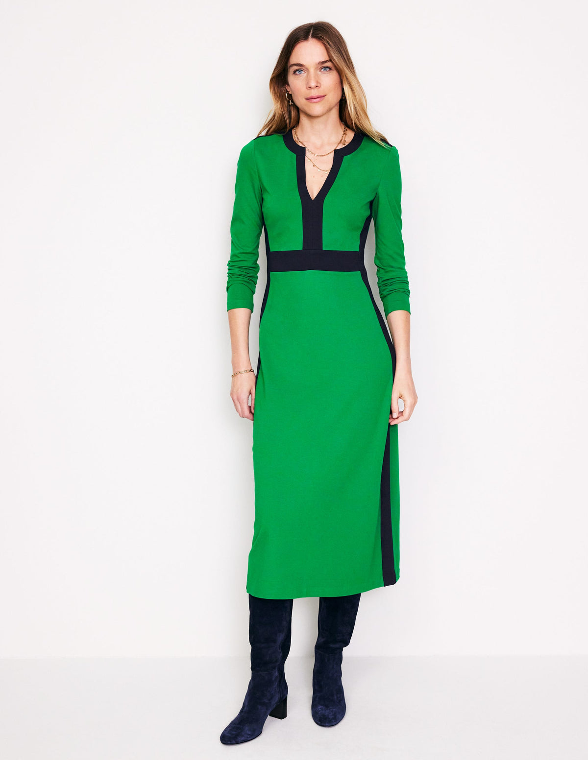 Catherine Ponte Midi Dress-Rich Emerald - Image 4
