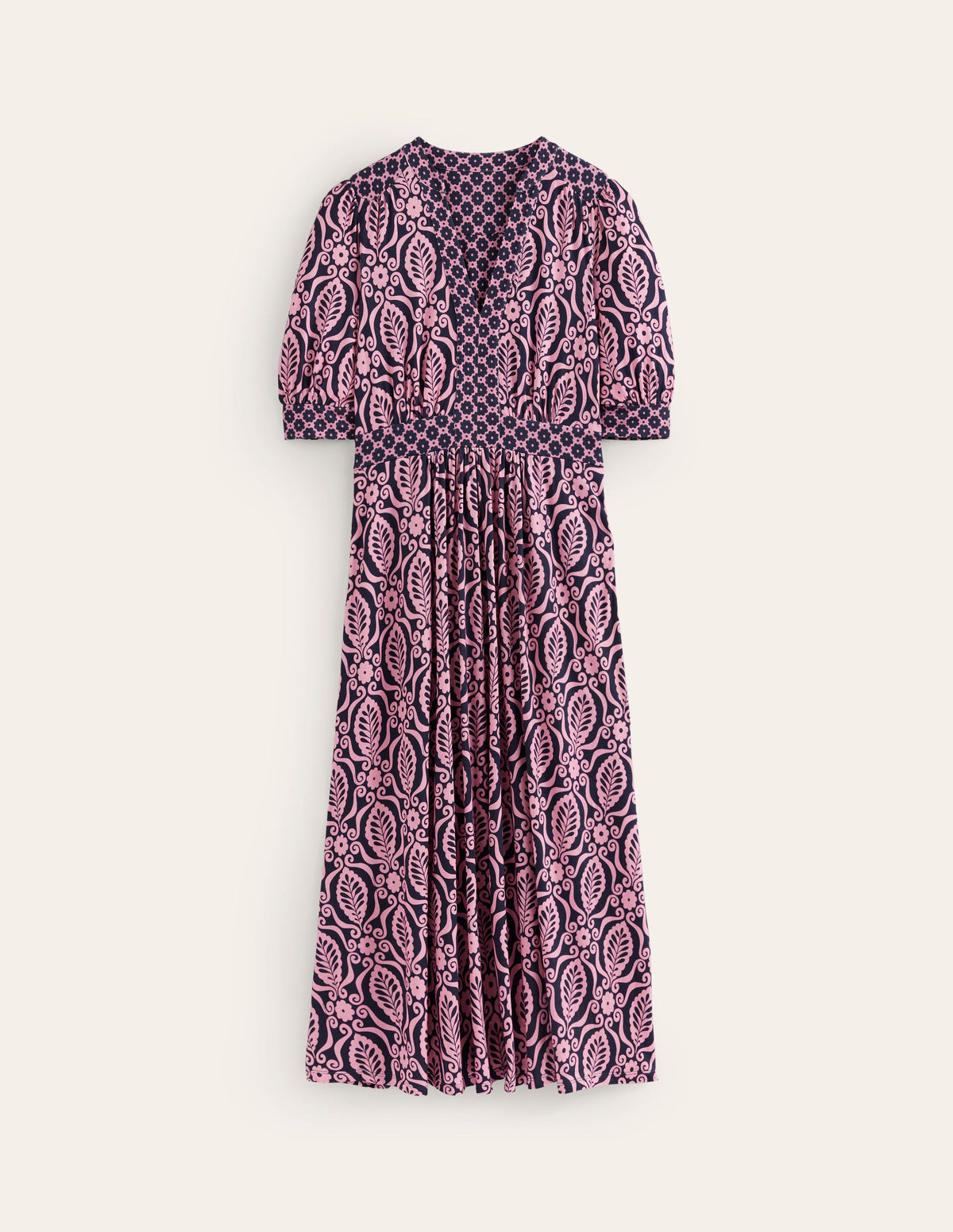 Lily Jersey Midi Tea Dress-Old Rose, Foliage Stamp - Image 6