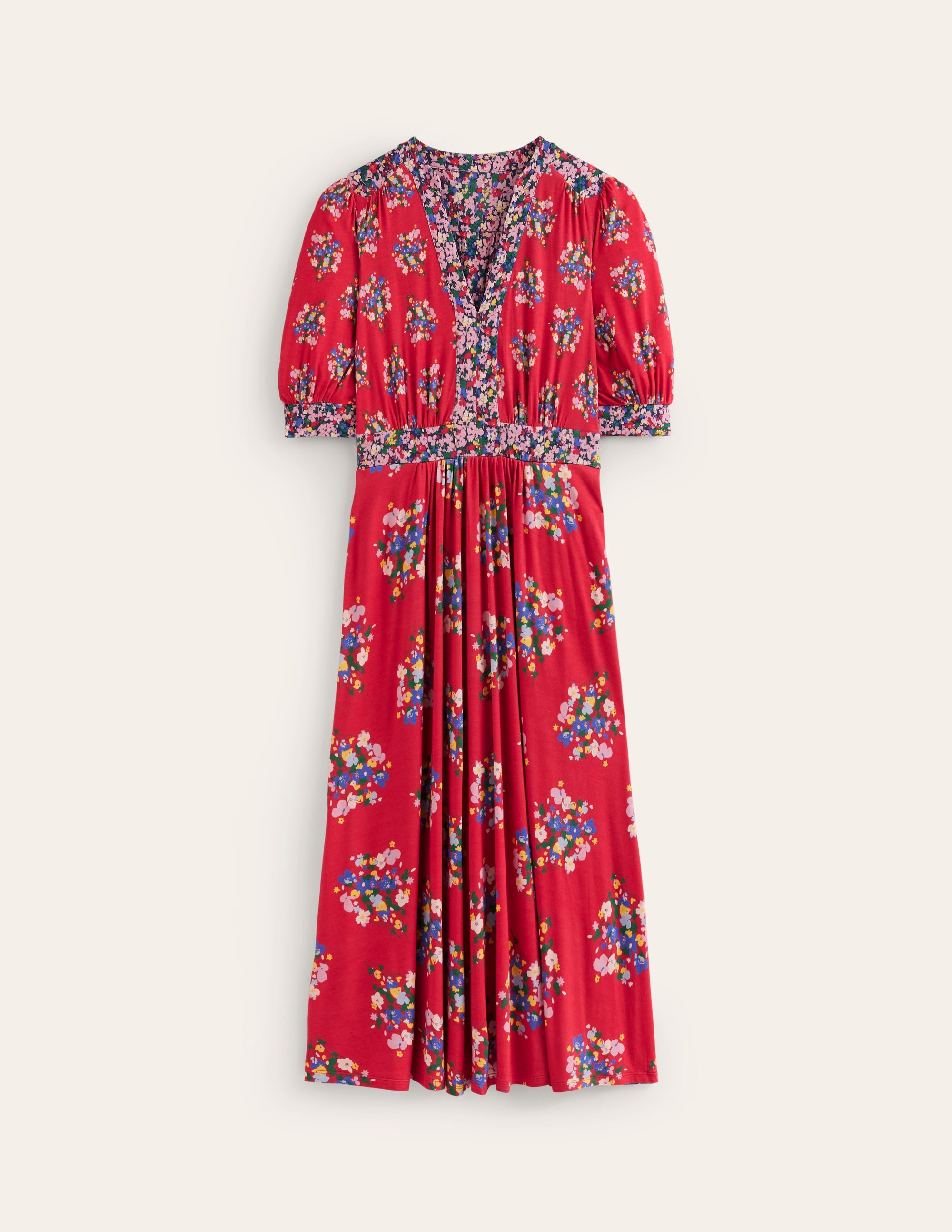 Lily Jersey Midi Tea Dress-Bright Ruby, Poppy Bouquet - Image 6