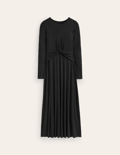Twisted Waist Jersey Dress-Black-5