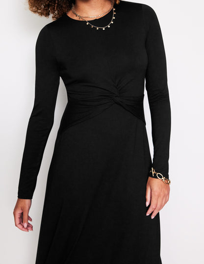 Twisted Waist Jersey Dress-Black-2