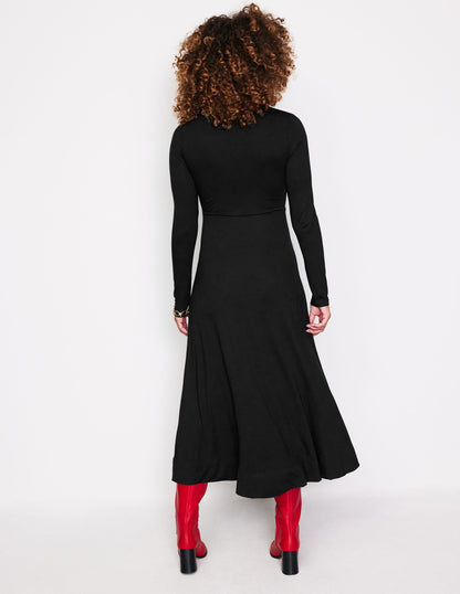Twisted Waist Jersey Dress-Black-3