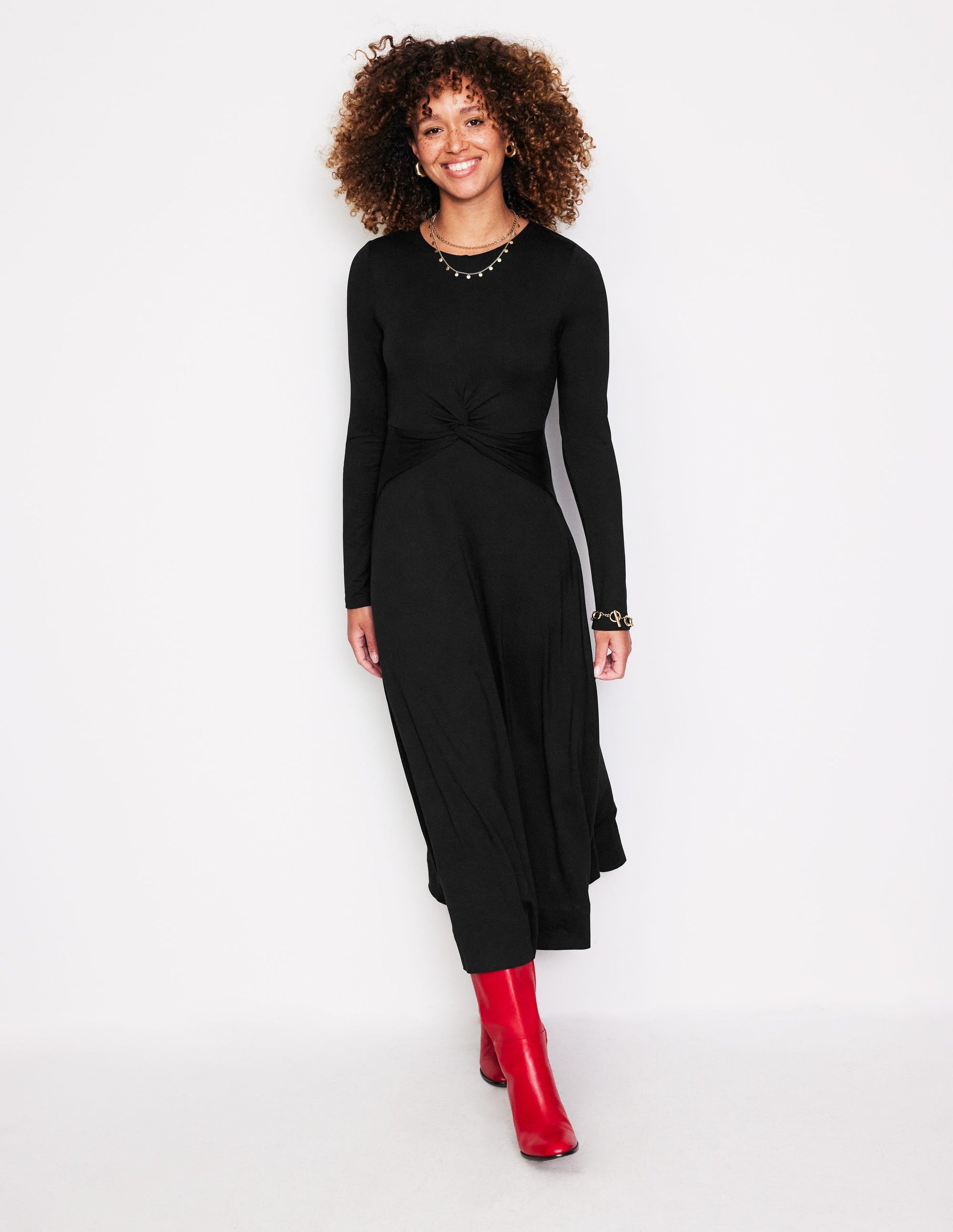 Twisted Waist Jersey Dress-Black-4