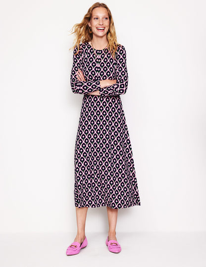 Twisted Waist Jersey Dress-Navy, Tulip Scallop-1