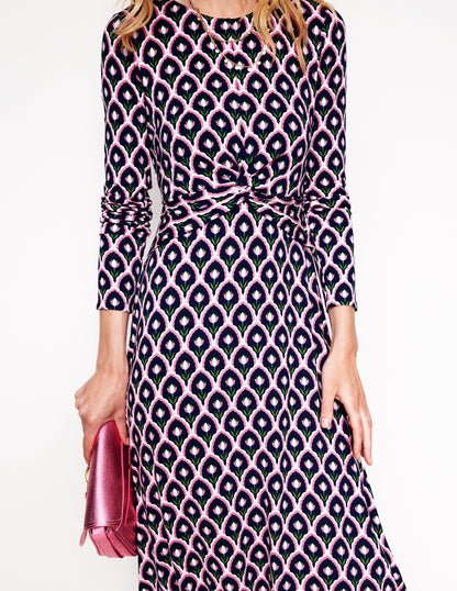 Twisted Waist Jersey Dress-Navy, Tulip Scallop-2