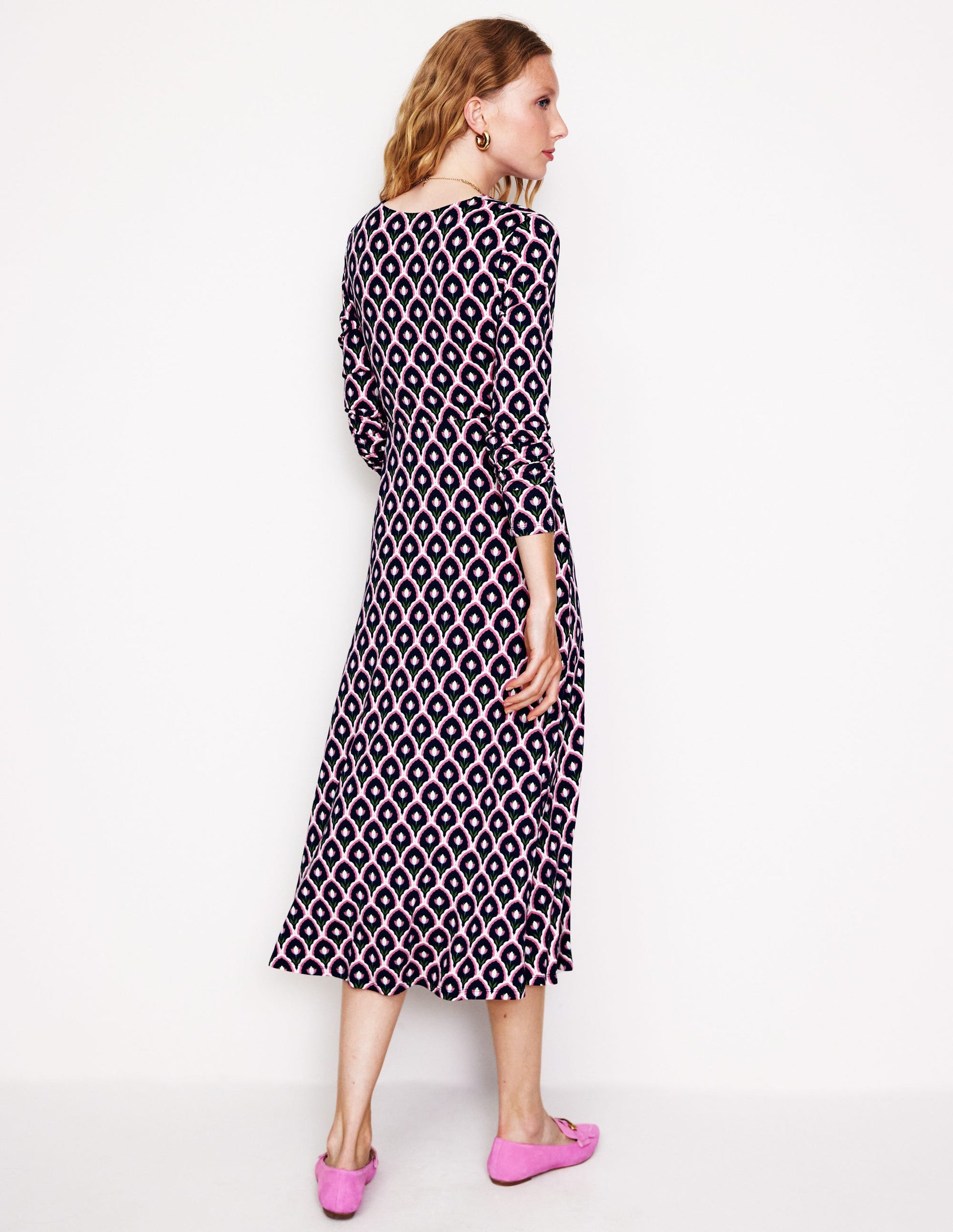 Twisted Waist Jersey Dress-Navy, Tulip Scallop-3