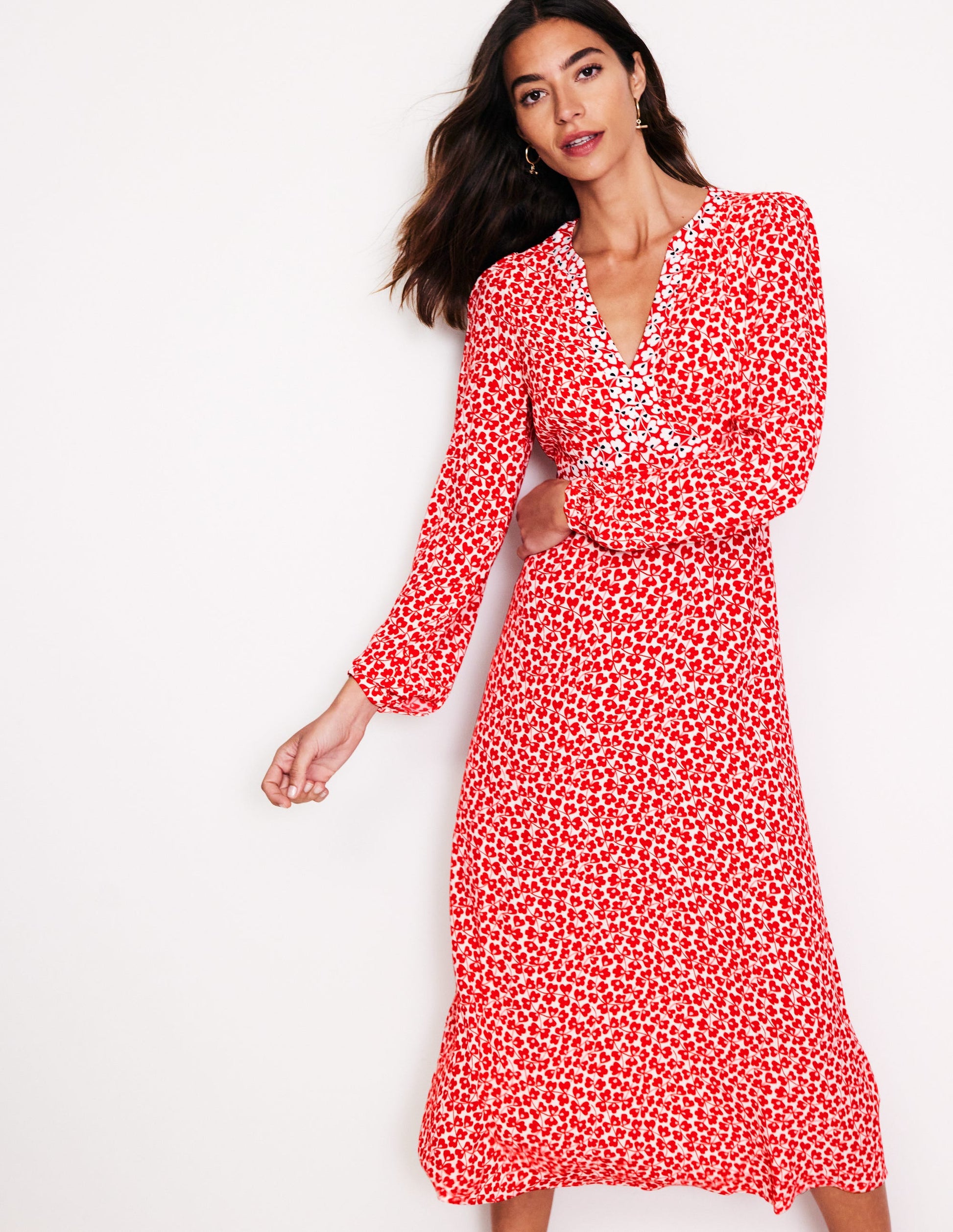 Imelda Border Print Midi Dress-High Risk Red, Clover Whirl-1