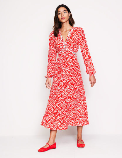 Imelda Border Print Midi Dress-High Risk Red, Clover Whirl-4