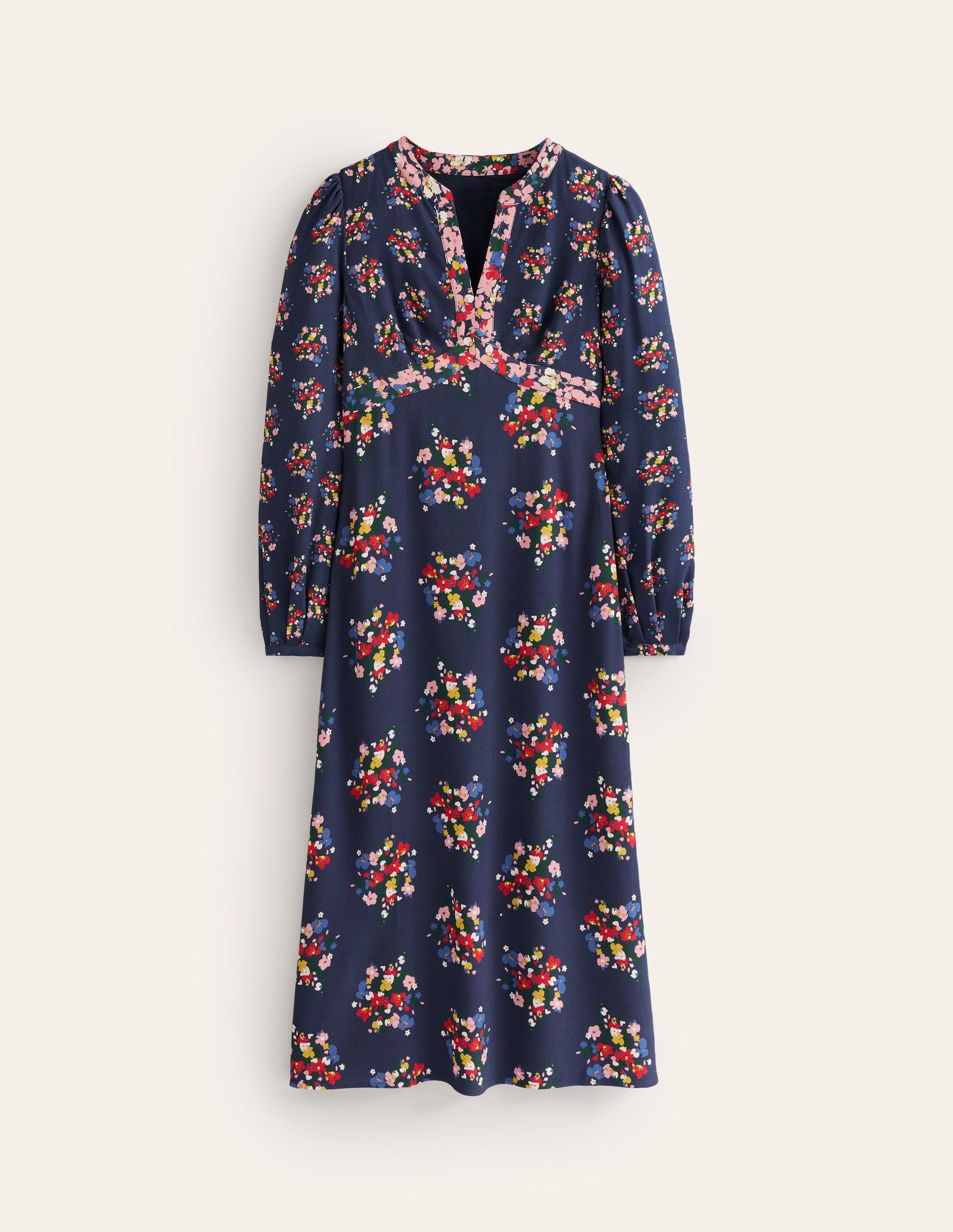 Imelda Border Print Midi Dress-French Navy, Poppy Bouquet-6