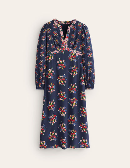 Imelda Border Print Midi Dress-French Navy, Poppy Bouquet-6