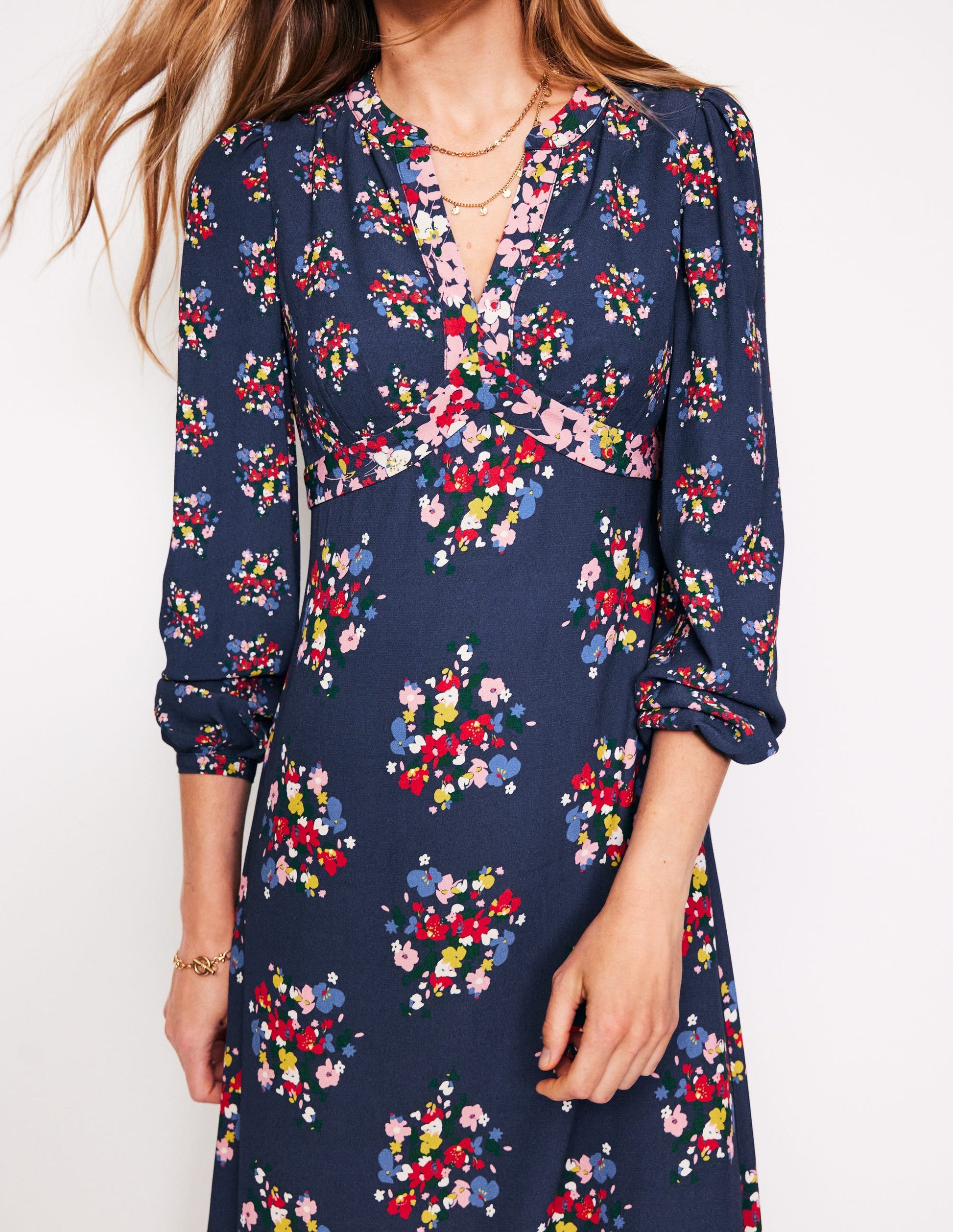 Imelda Border Print Midi Dress-French Navy, Poppy Bouquet-2