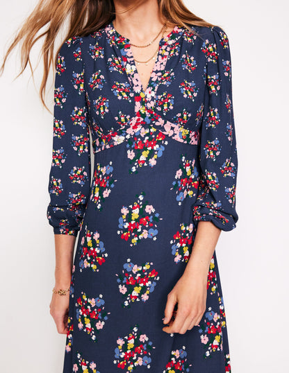 Imelda Border Print Midi Dress-French Navy, Poppy Bouquet-2
