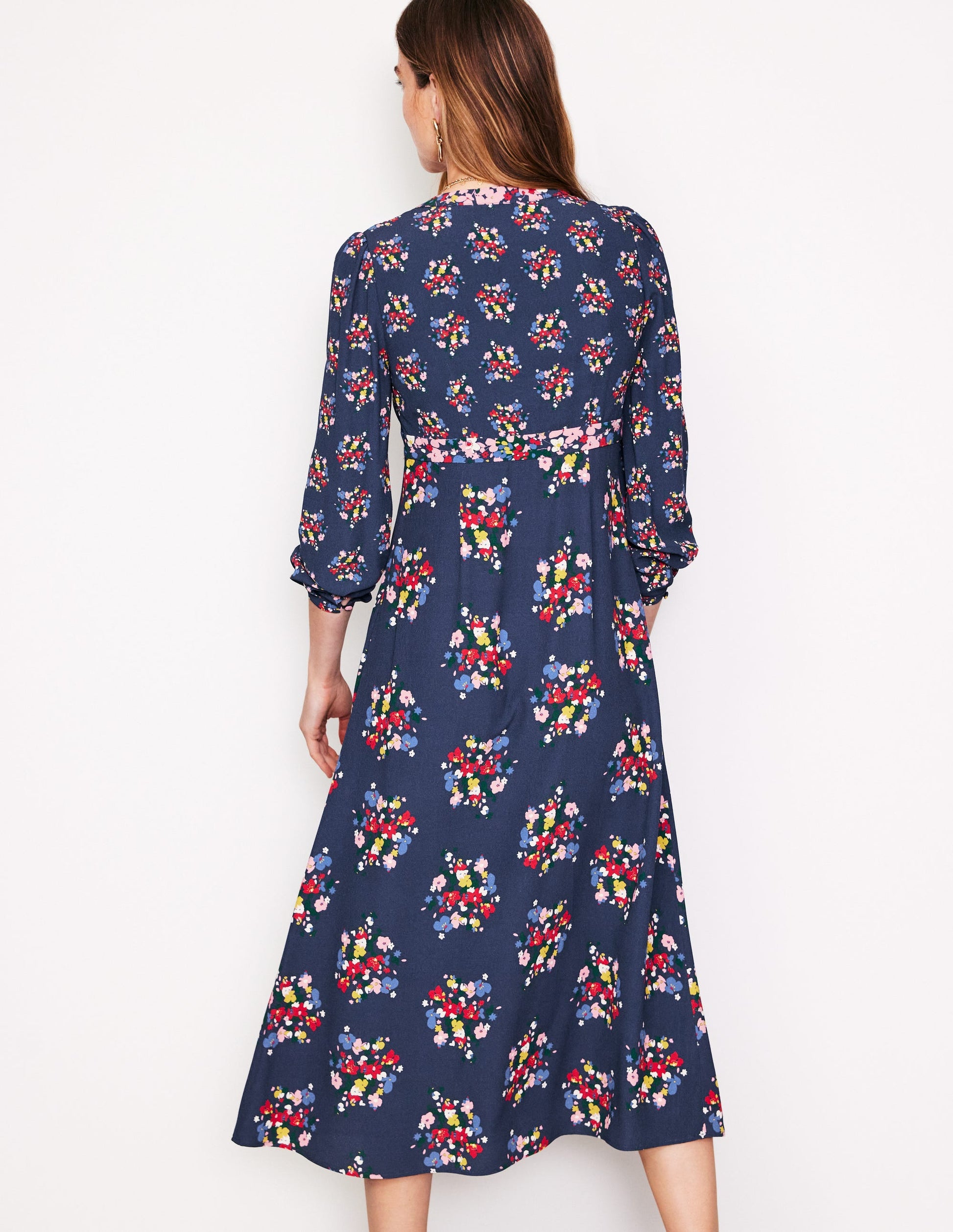 Imelda Border Print Midi Dress-French Navy, Poppy Bouquet-3
