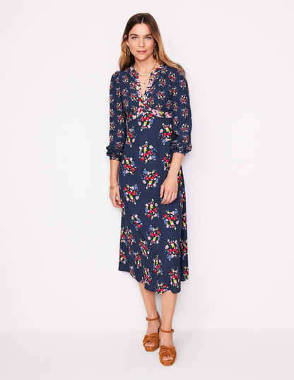 Imelda Border Print Midi Dress-French Navy, Poppy Bouquet-4