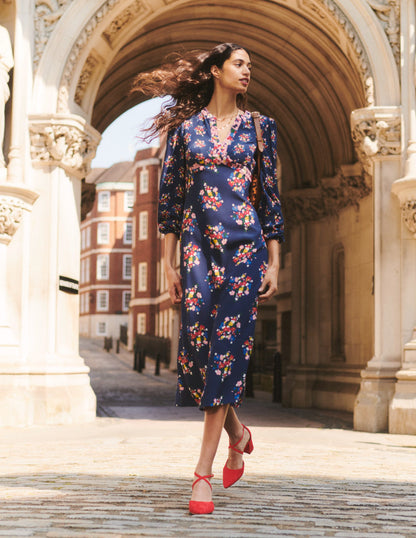 Imelda Border Print Midi Dress-French Navy, Poppy Bouquet-5