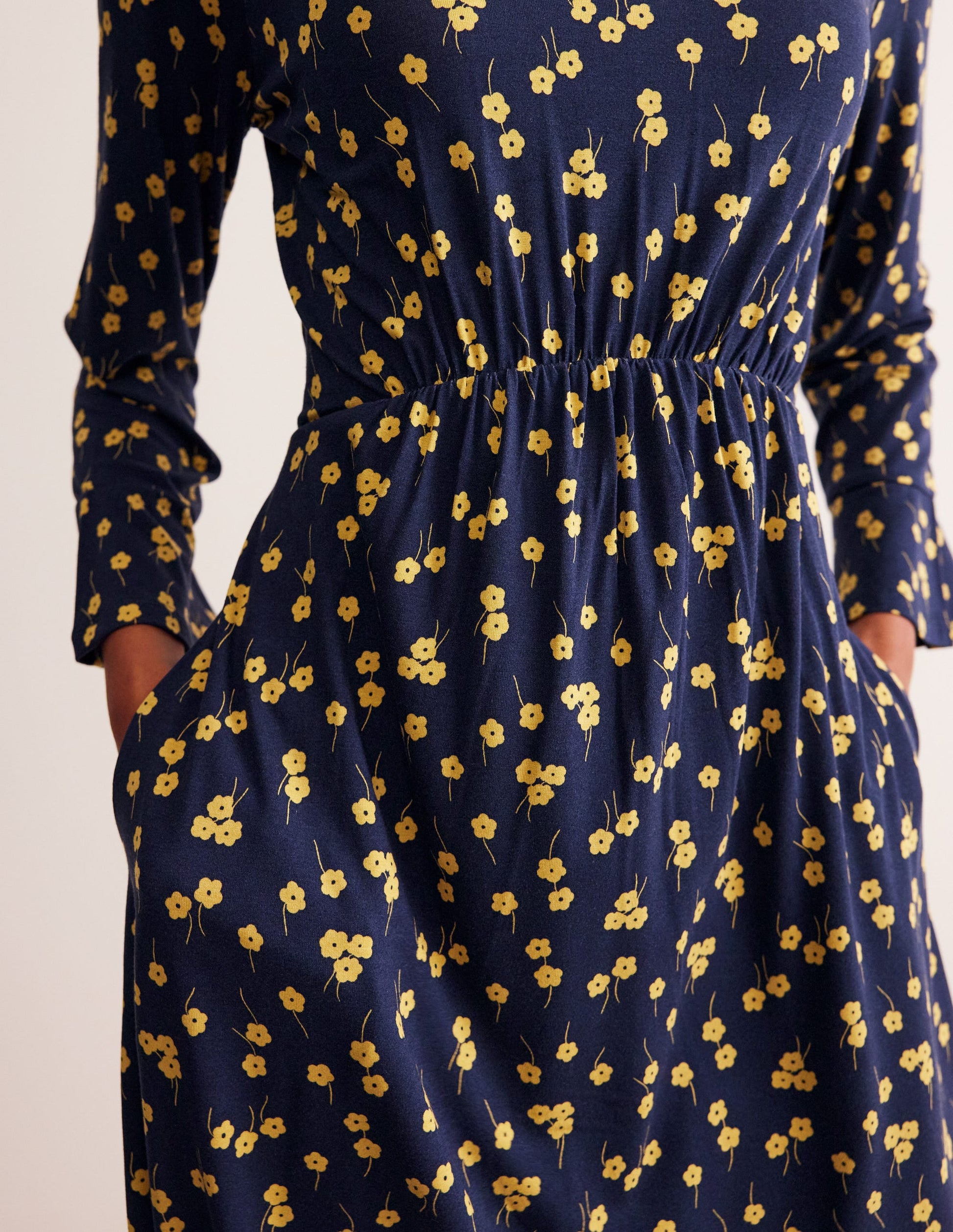 Flute Sleeve Jersey Dress-Soft Canary, Fall Sprig-2