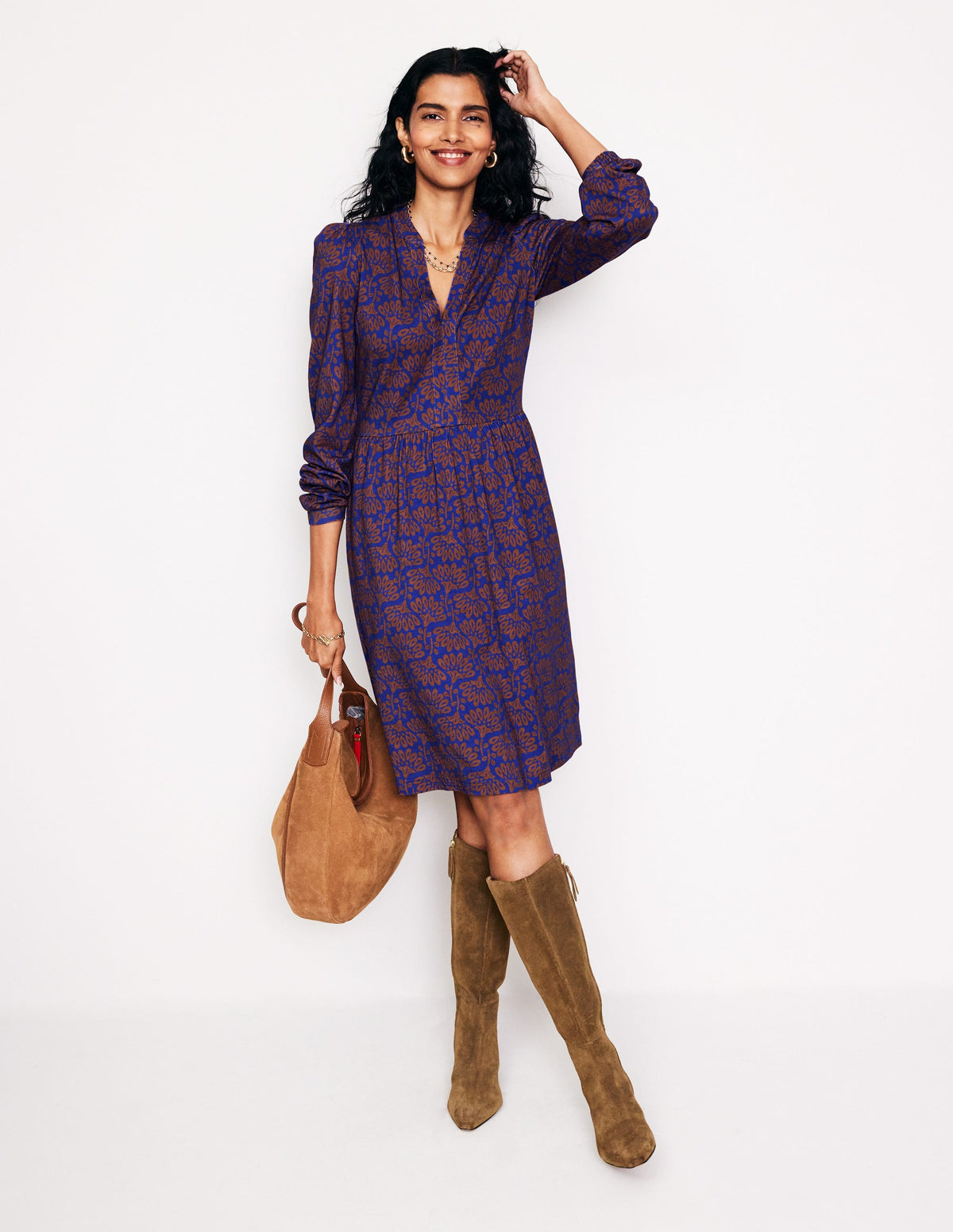 Naomi Relaxed Jersey Dress-Gingerbread, Dandelion Sprig-1