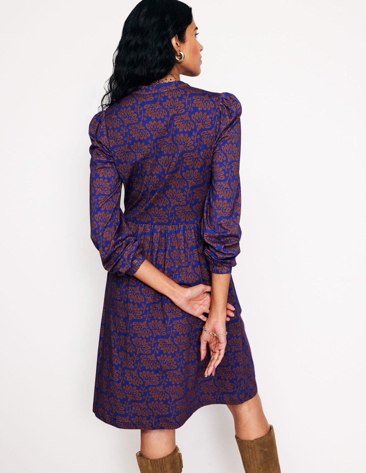 Naomi Relaxed Jersey Dress-Gingerbread, Dandelion Sprig - Image 3