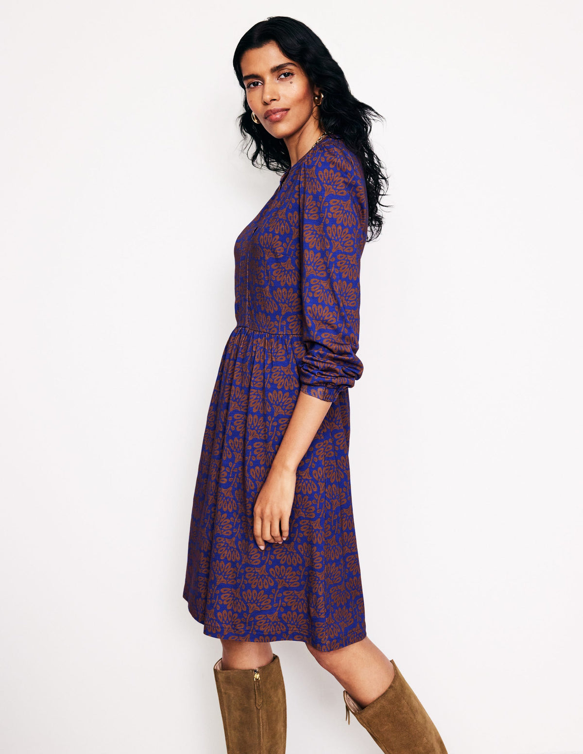 Naomi Relaxed Jersey Dress-Gingerbread, Dandelion Sprig - Image 4