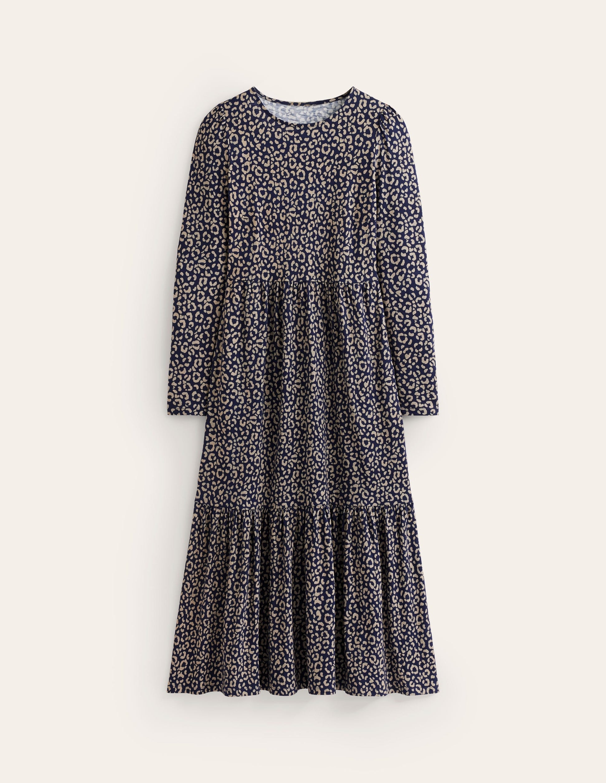 Emma Long Sleeve Jersey Dress-Macadamia, Animal Stamp-5