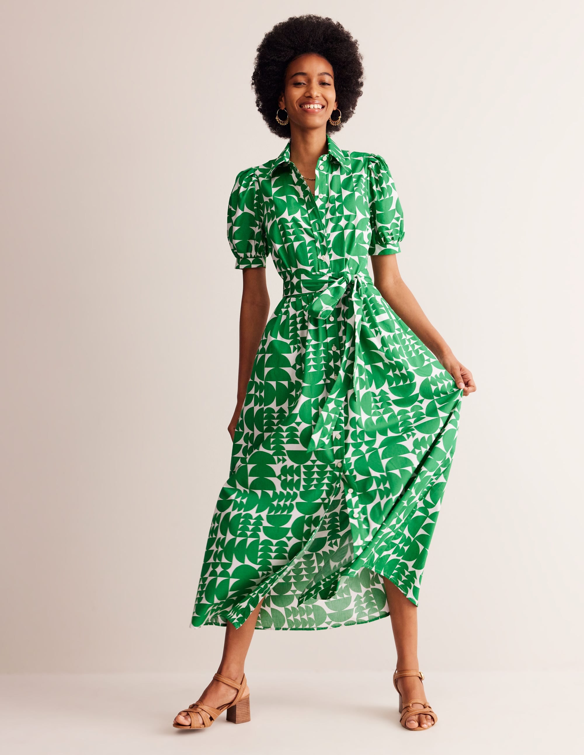 Alexa Maxi Shirt Dress-Green, Geometric Pop - Image 1