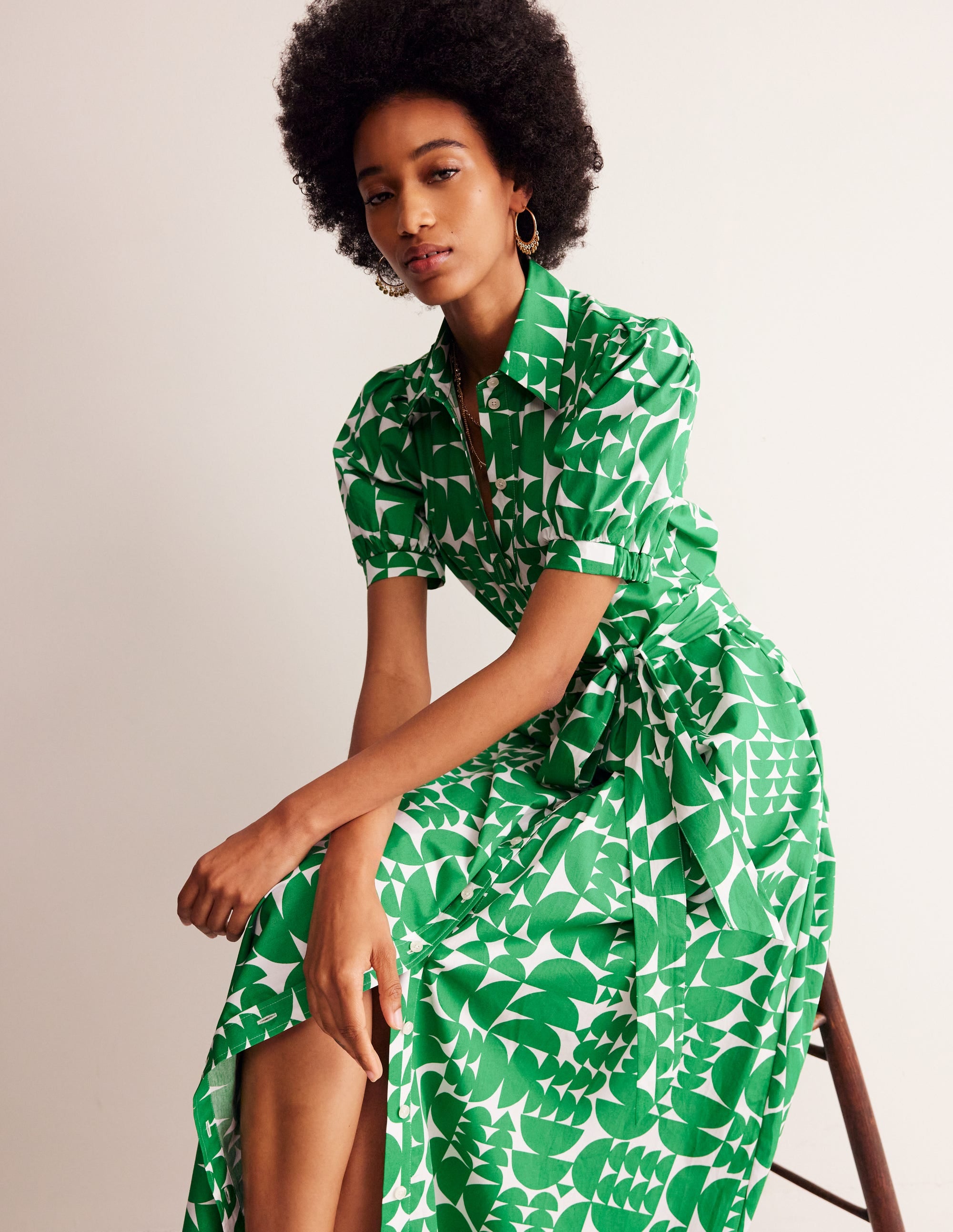 Alexa Maxi Shirt Dress-Green, Geometric Pop - Image 4